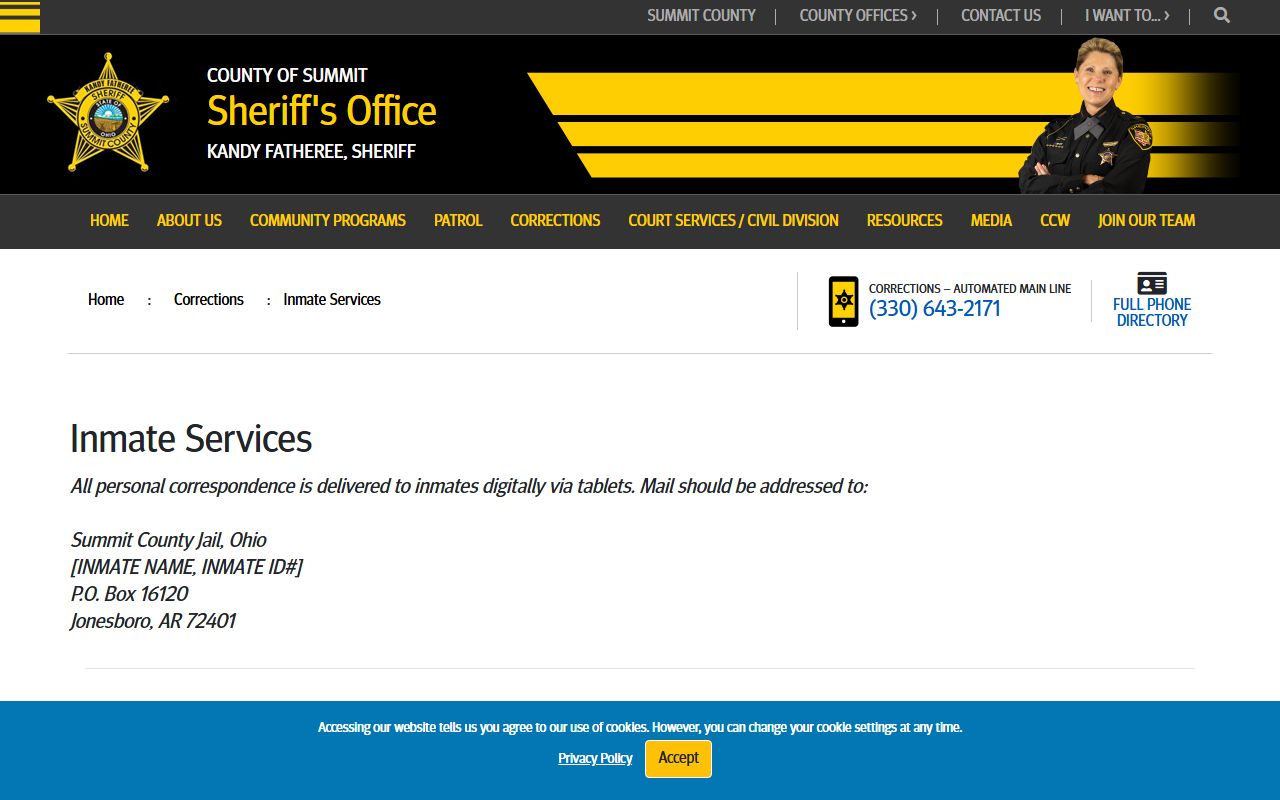 Summit County inmate services page