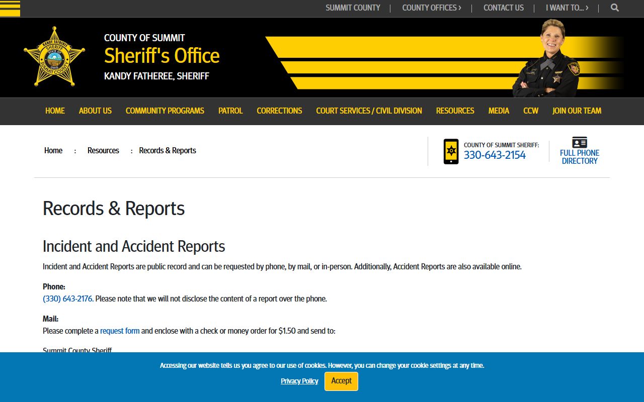 Summit County sheriff records page